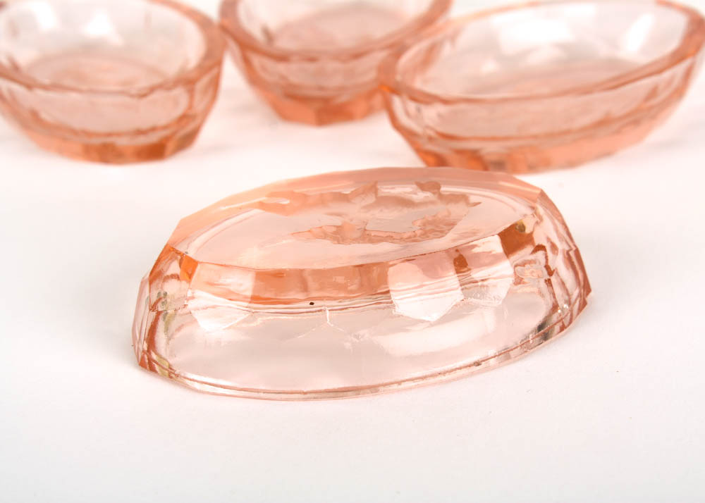 Set of Four Vintage Pink Glass Intaglio Open Salts with Cherubs