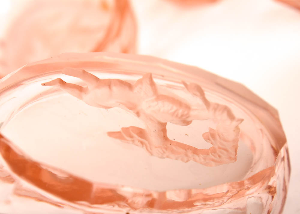 Set of Four Vintage Pink Glass Intaglio Open Salts with Cherubs