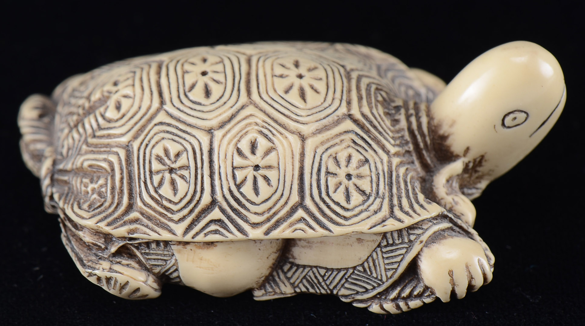Japanese Carved Resin Tortoise and God of Longevity Netsuke