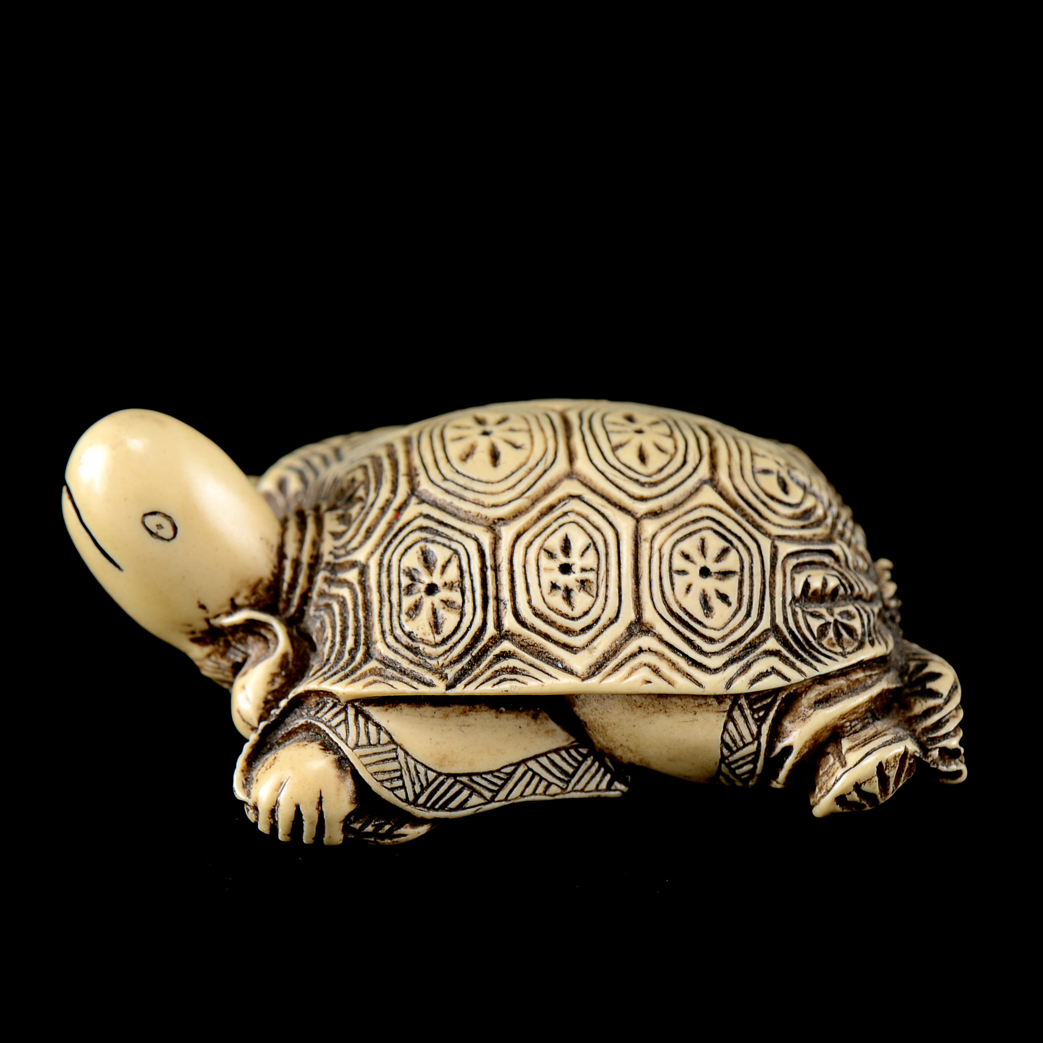 Japanese Carved Resin Tortoise and God of Longevity Netsuke