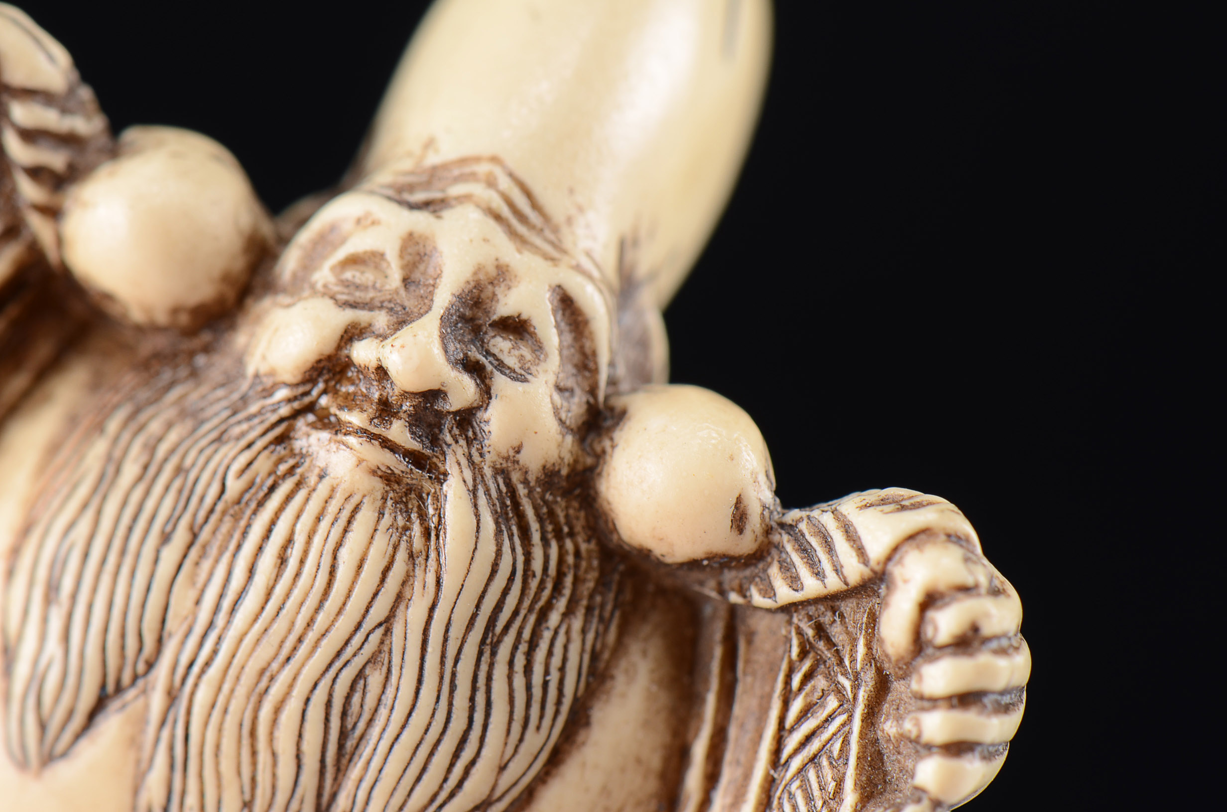 Japanese Carved Resin Tortoise and God of Longevity Netsuke