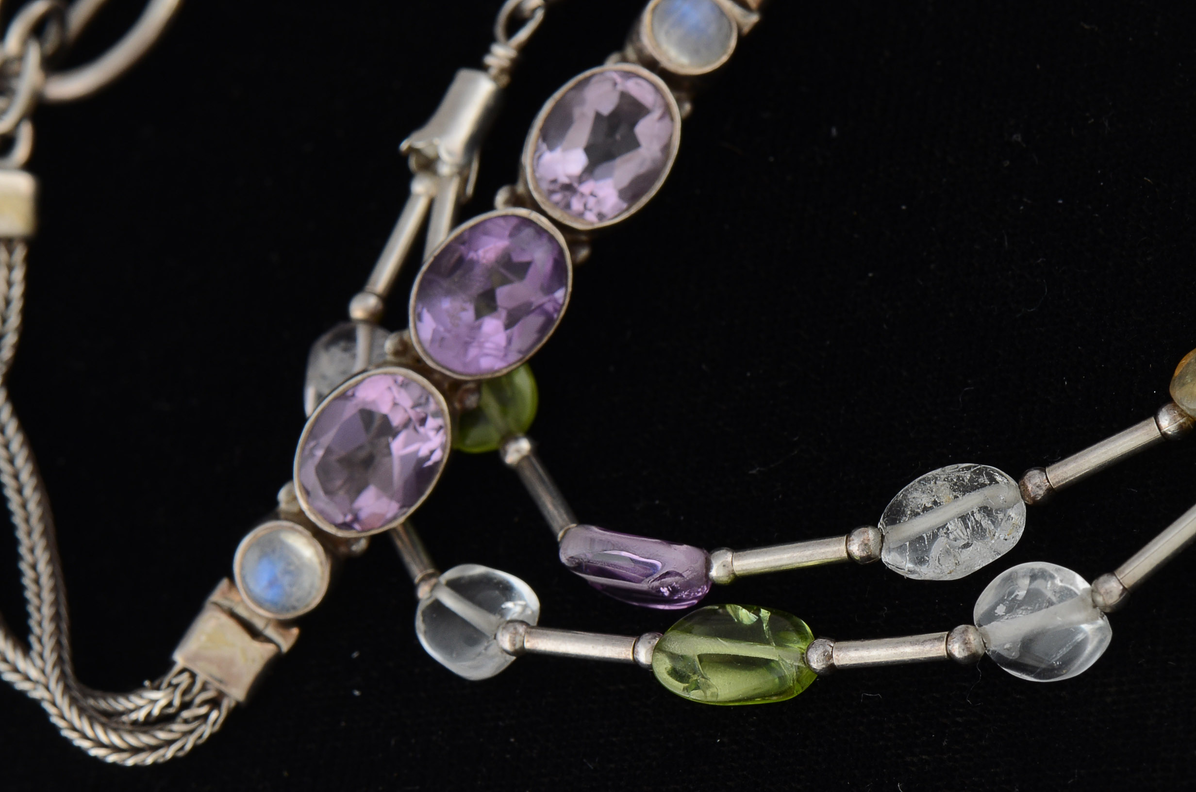 Amethyst Necklace Stamped 925 and Two Bracelets