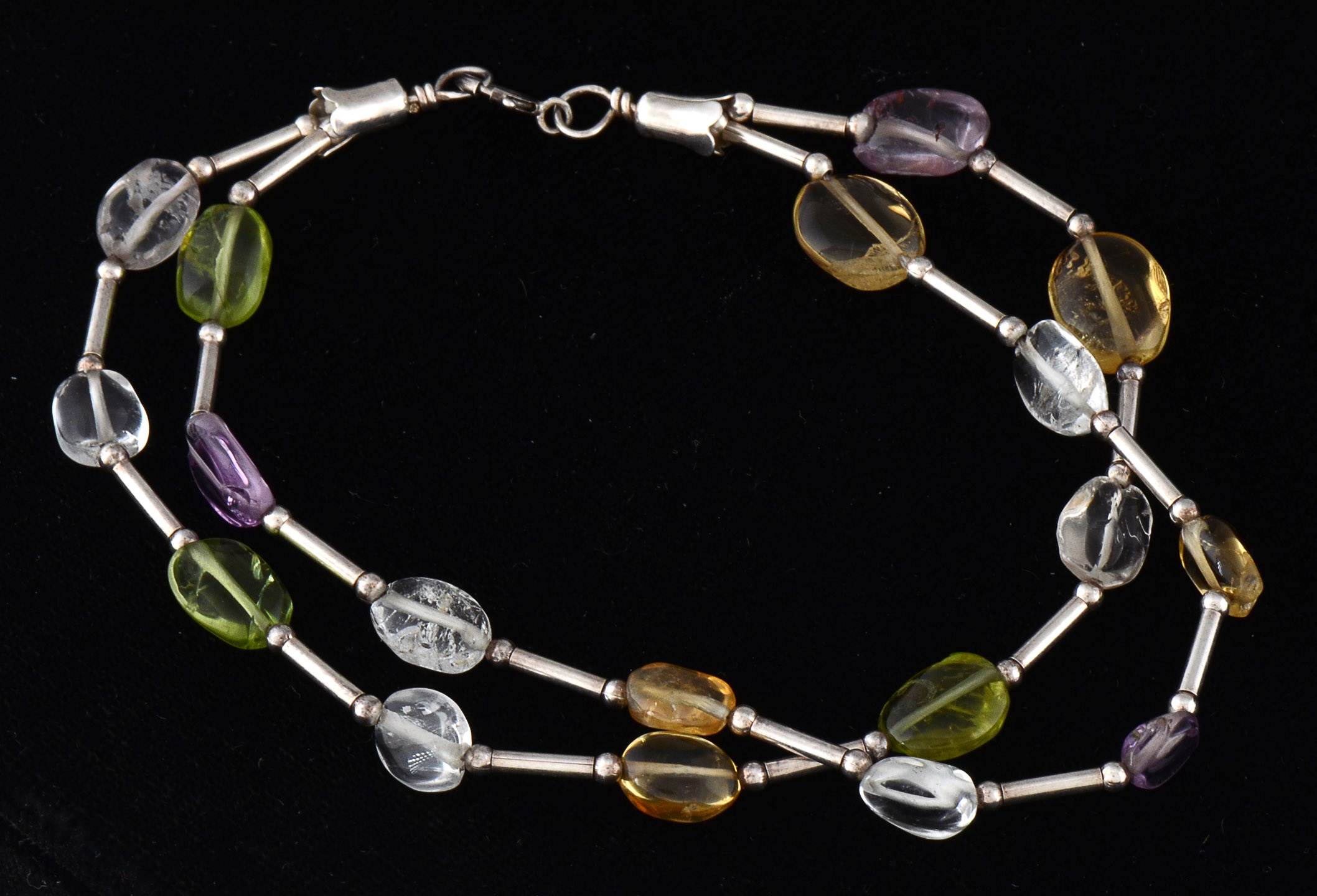 Amethyst Necklace Stamped 925 and Two Bracelets