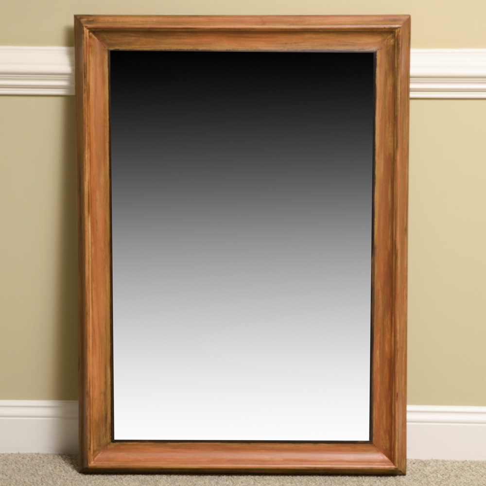 Painted Brown Wood Framed Wall Mirror