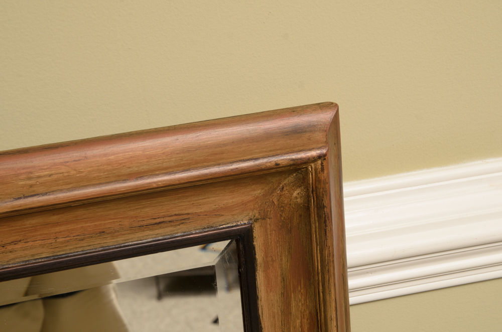 Painted Brown Wood Framed Wall Mirror