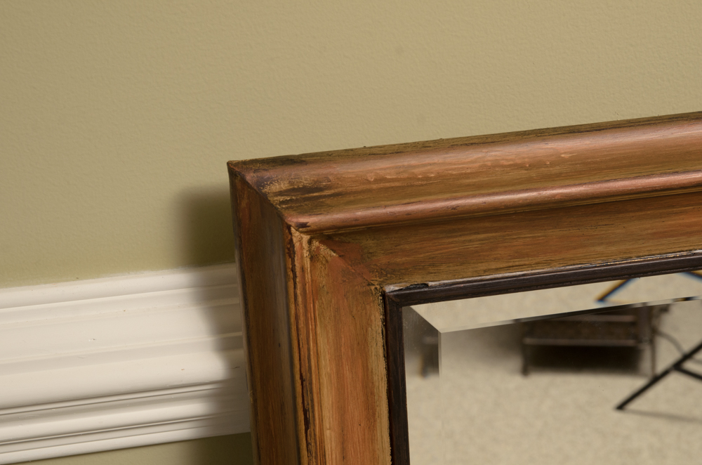 Painted Brown Wood Framed Wall Mirror