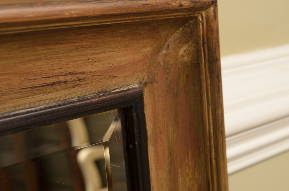 Painted Brown Wood Framed Wall Mirror