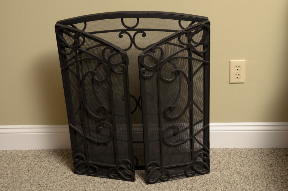 Metal Scroll Fireplace Screen and Tool Set