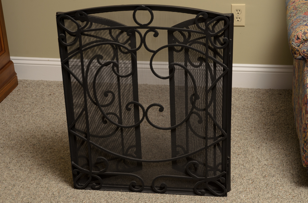 Metal Scroll Fireplace Screen and Tool Set