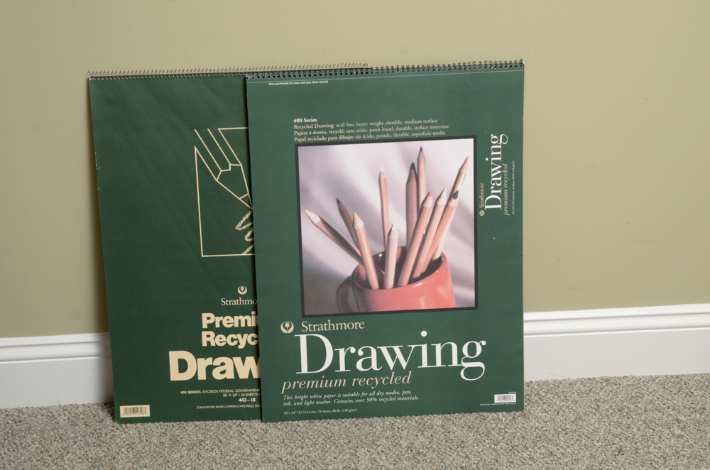 Collection of Art Supplies and Paper