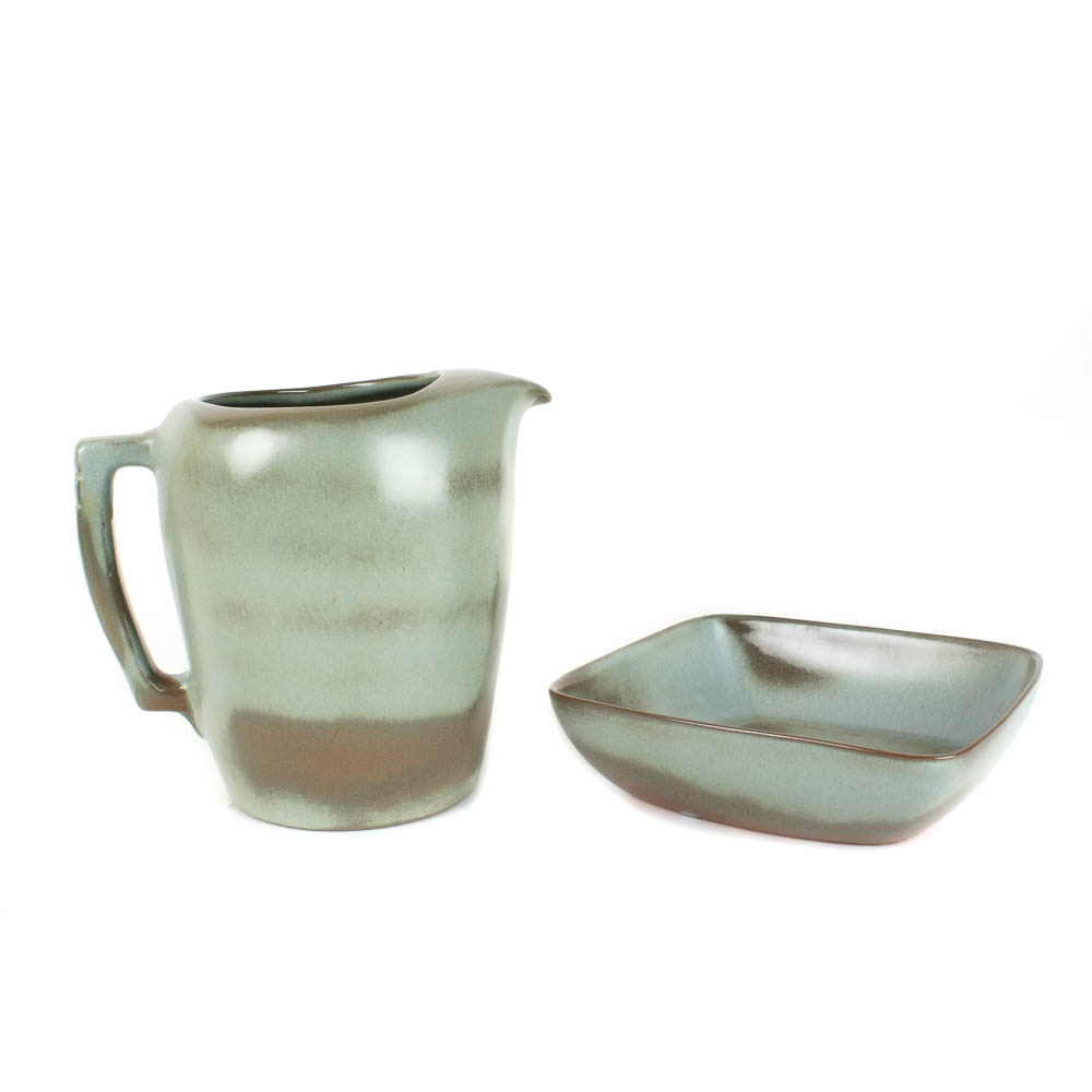 Large Frankoma Pottery Plainsman Pitcher and Square Bowl