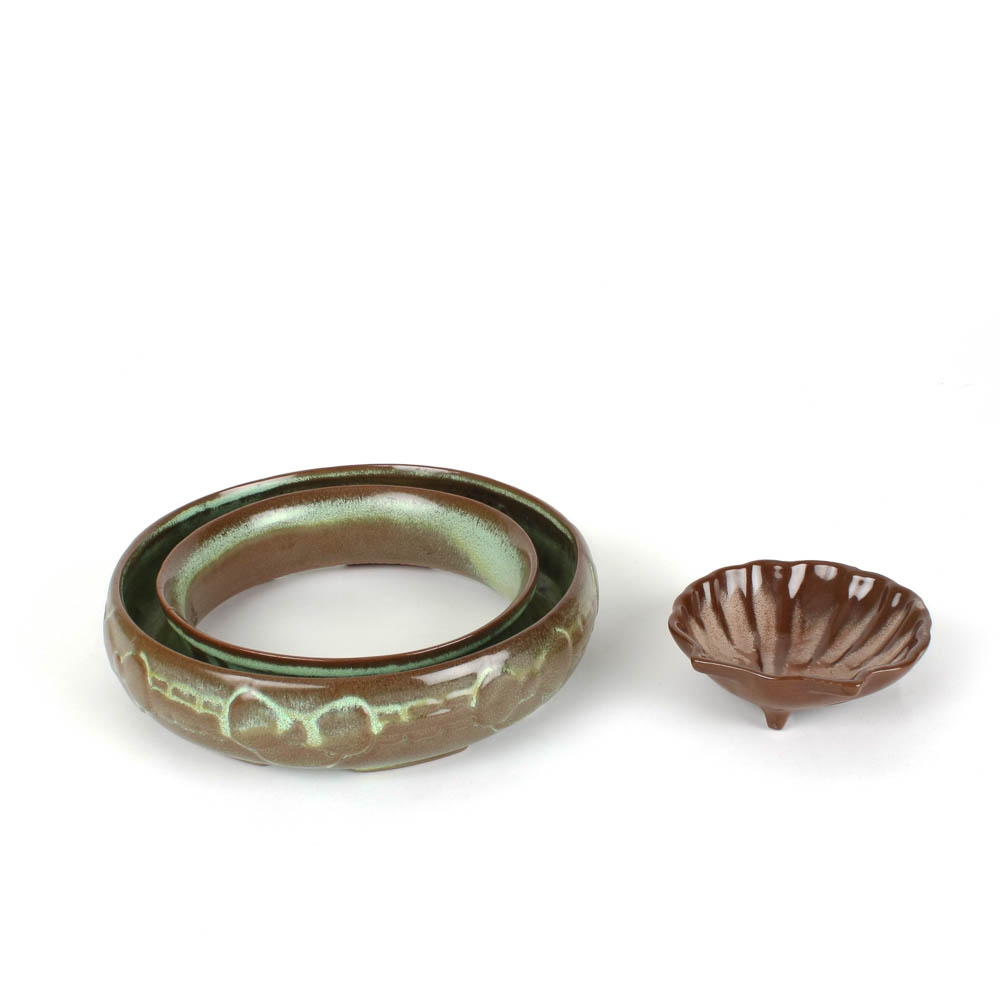 Vintage Frankoma "Ada Clay" Wedding Ring Posey Vase and 1962 Christmas Card Seashell Dish