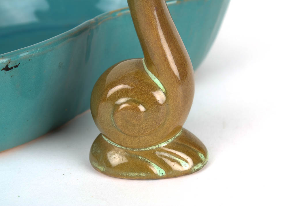 Vintage Frankoma "Peanut" Bowl in Turquoise and "Snail" Bud Vase in Prairie Green