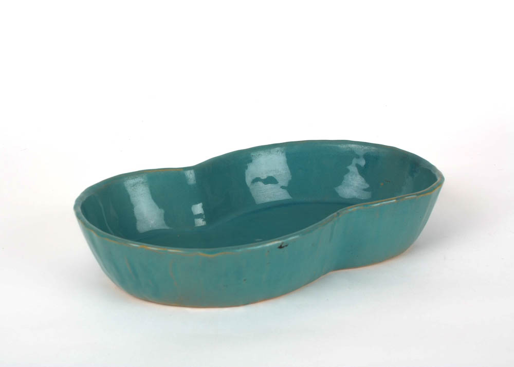Vintage Frankoma "Peanut" Bowl in Turquoise and "Snail" Bud Vase in Prairie Green