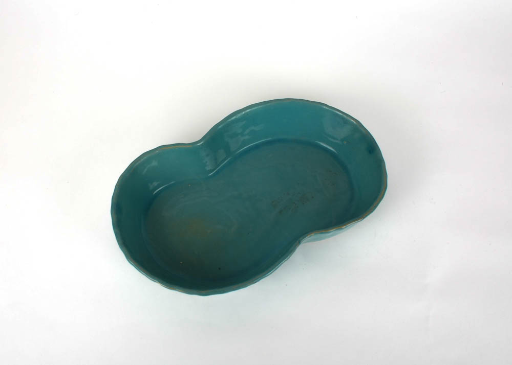 Vintage Frankoma "Peanut" Bowl in Turquoise and "Snail" Bud Vase in Prairie Green