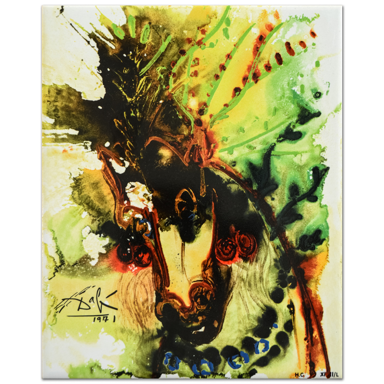 After Salvador Dali Glazed Ceramic Tile "Bucephale"