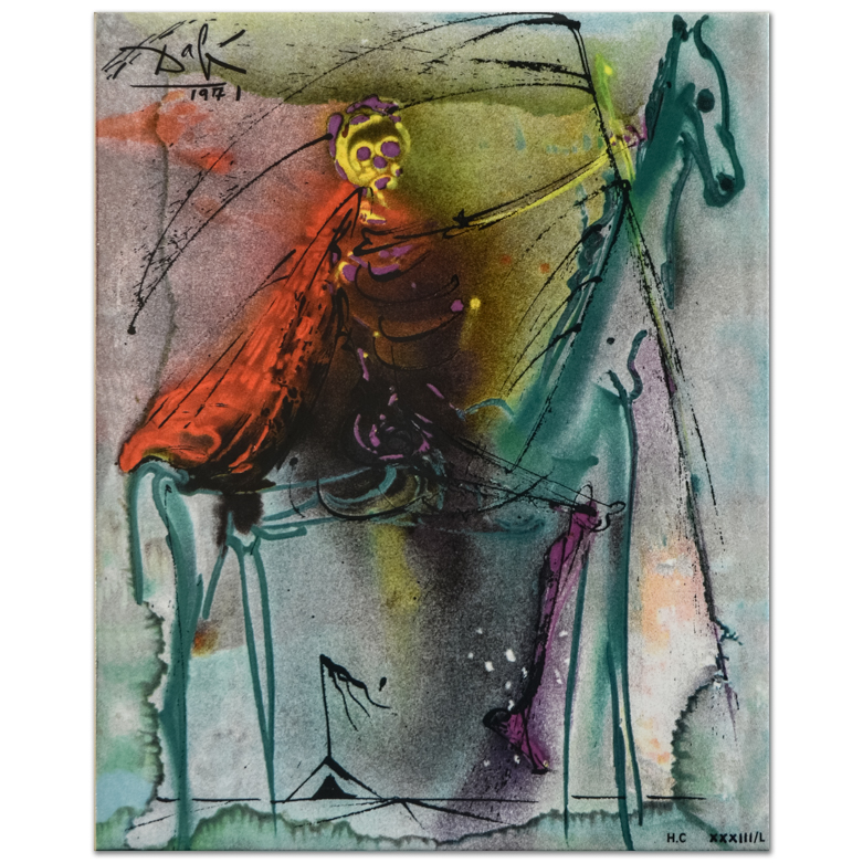 After Salvador Dali Glazed Ceramic Tile "Horse of Death"