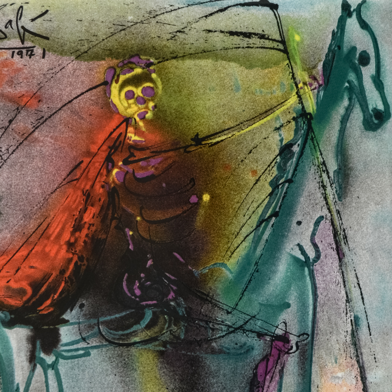 After Salvador Dali Glazed Ceramic Tile "Horse of Death"