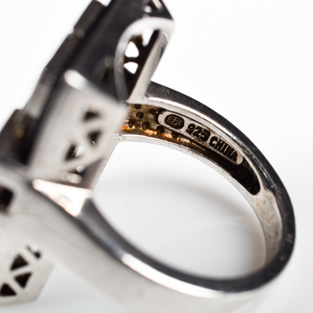 Sterling Silver Black Onyx Diamond Ring