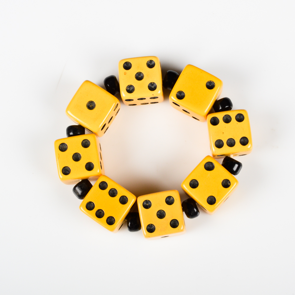 Bakelite and Black Glass Dice Bracelet