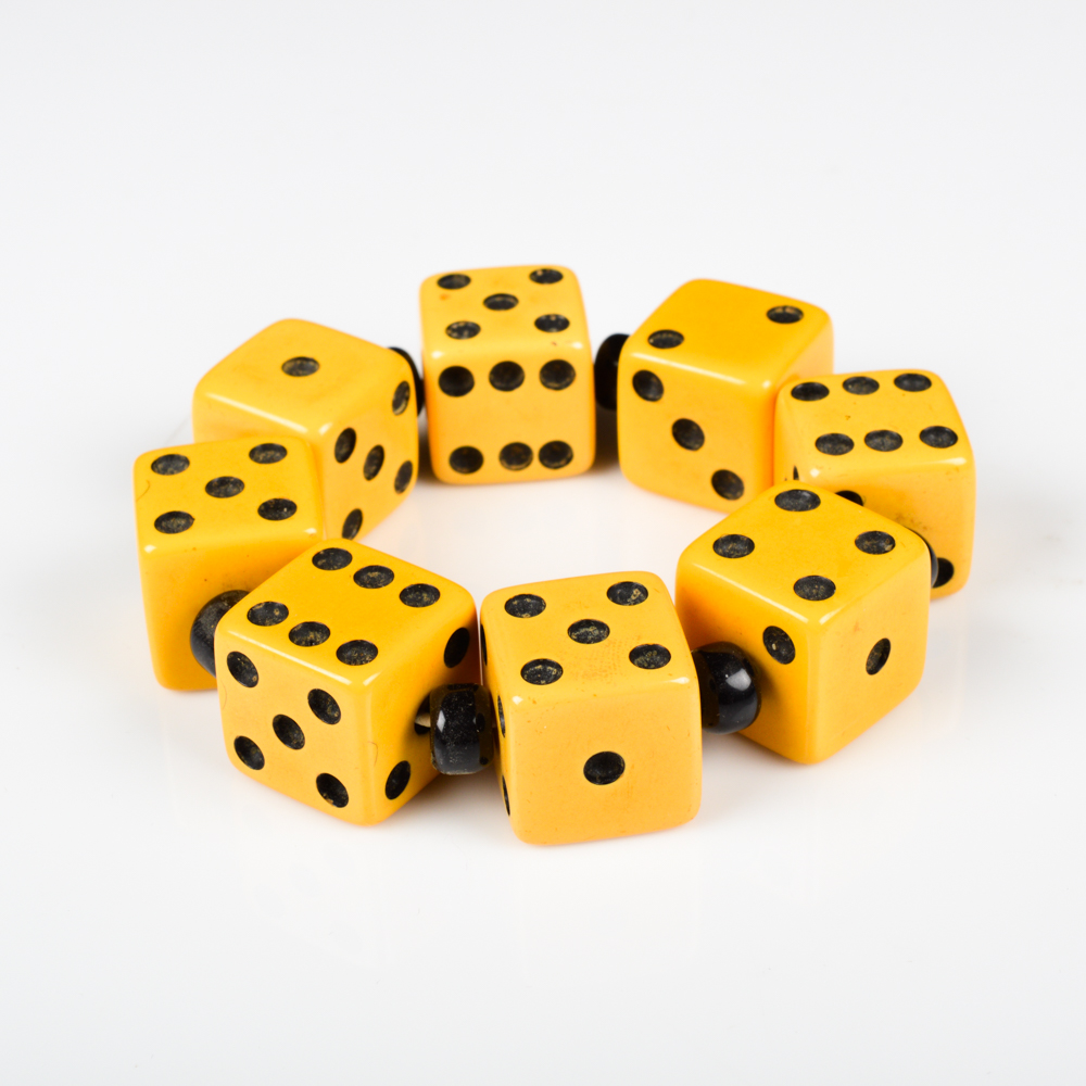Bakelite and Black Glass Dice Bracelet