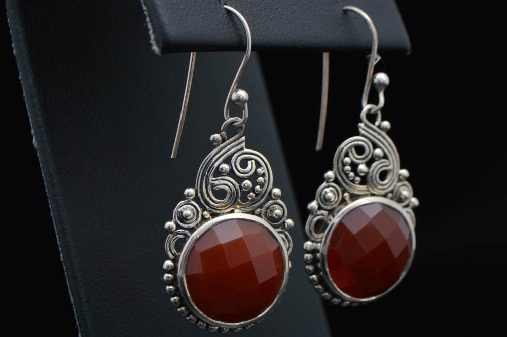 Robert Manse Sterling Silver and Carnelian Dangle Earrings