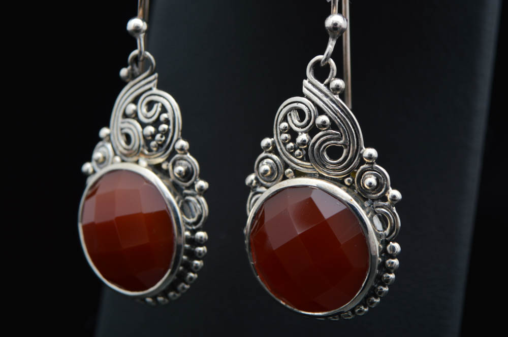 Robert Manse Sterling Silver and Carnelian Dangle Earrings