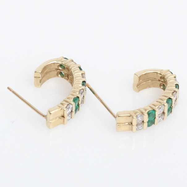 14K Gold, Diamond and Emerald Double Row Hoop Earrings