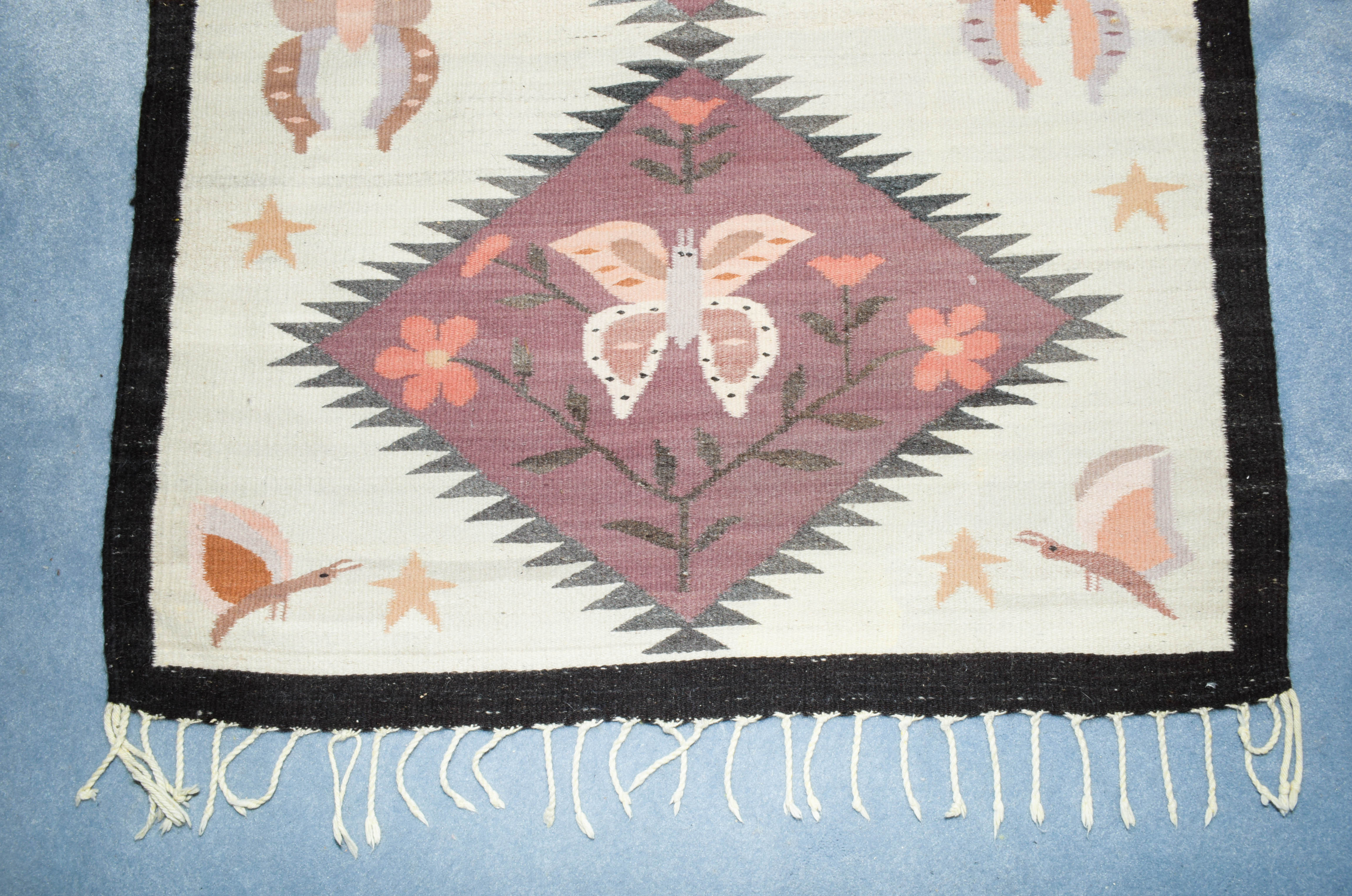Handwoven Bessarabian-Style Butterfly Patterned Accent Rug