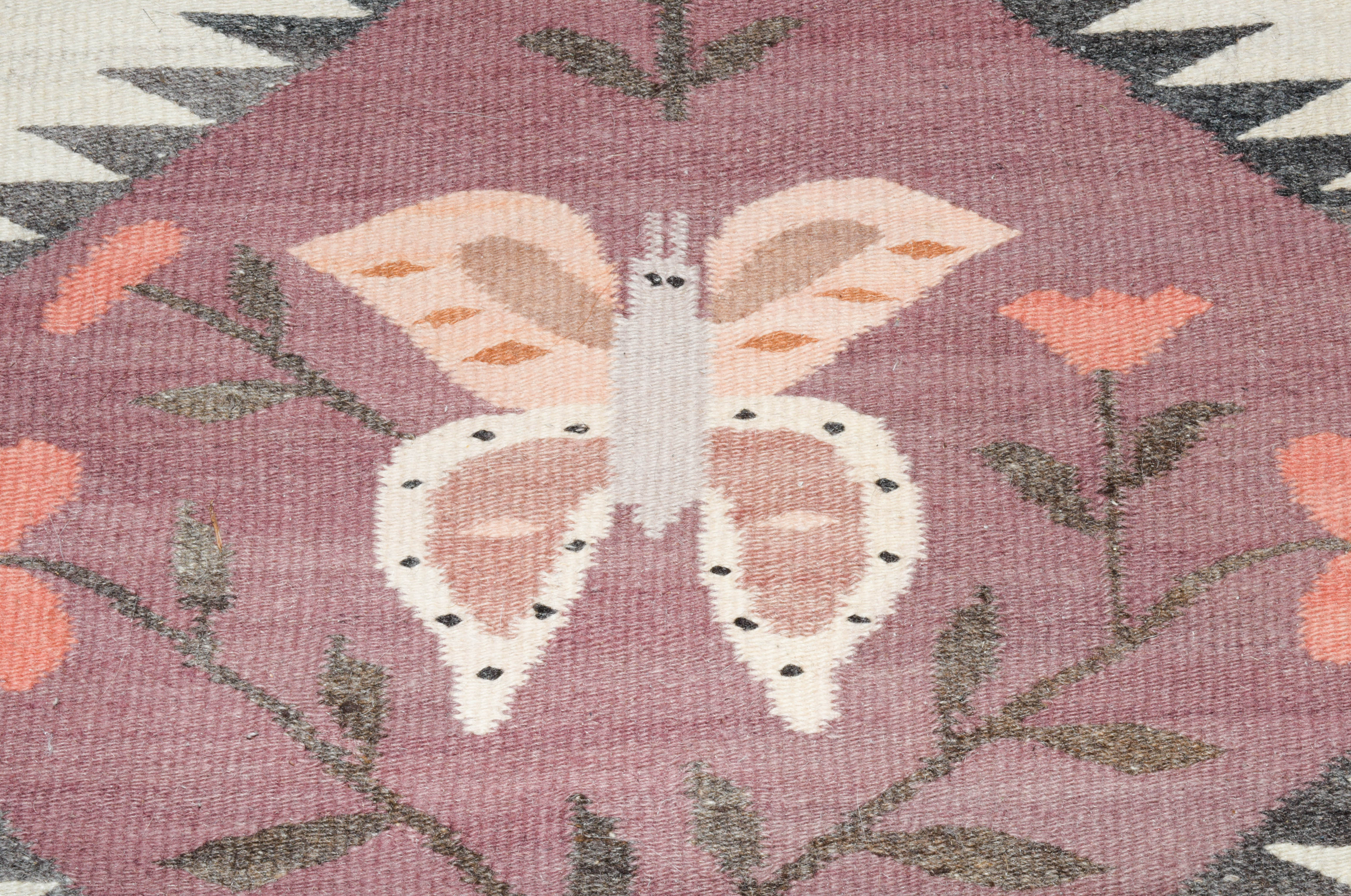 Handwoven Bessarabian-Style Butterfly Patterned Accent Rug