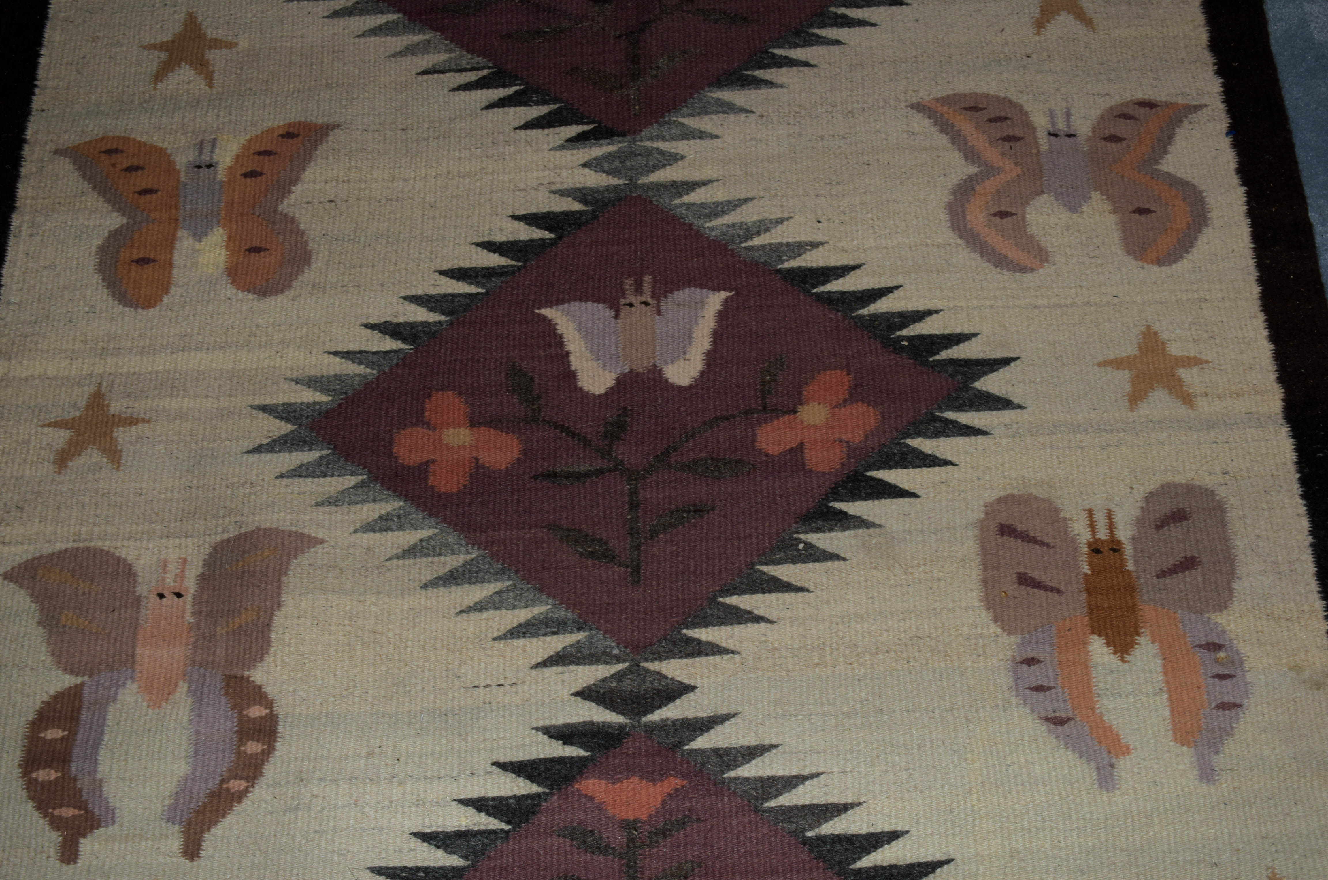 Handwoven Bessarabian-Style Butterfly Patterned Accent Rug