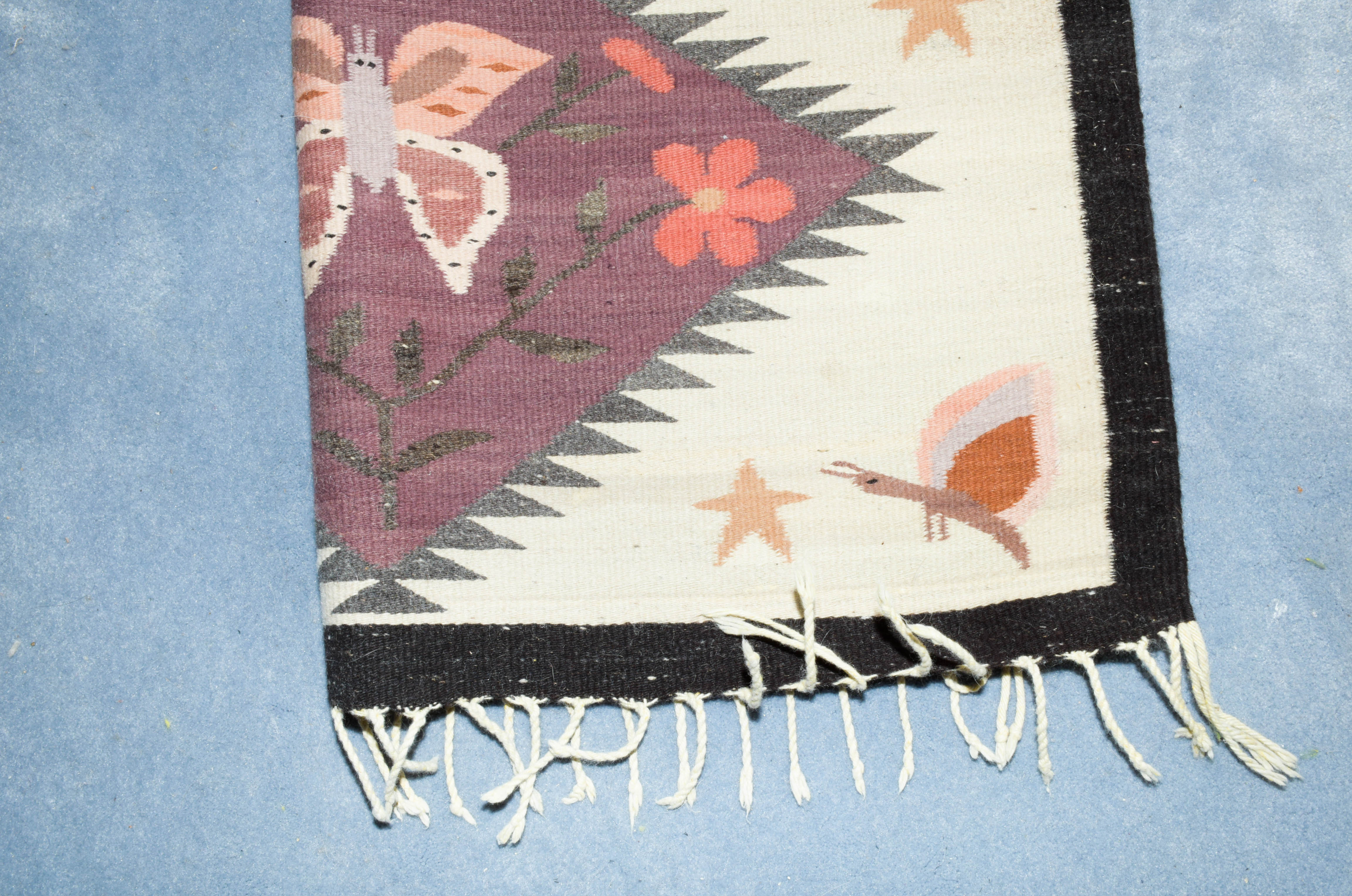 Handwoven Bessarabian-Style Butterfly Patterned Accent Rug