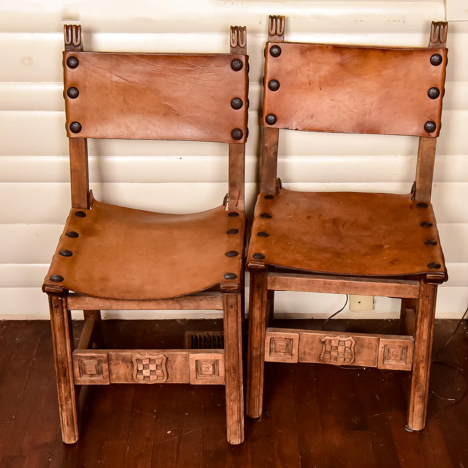 Pair of Wood and Leather Chairs