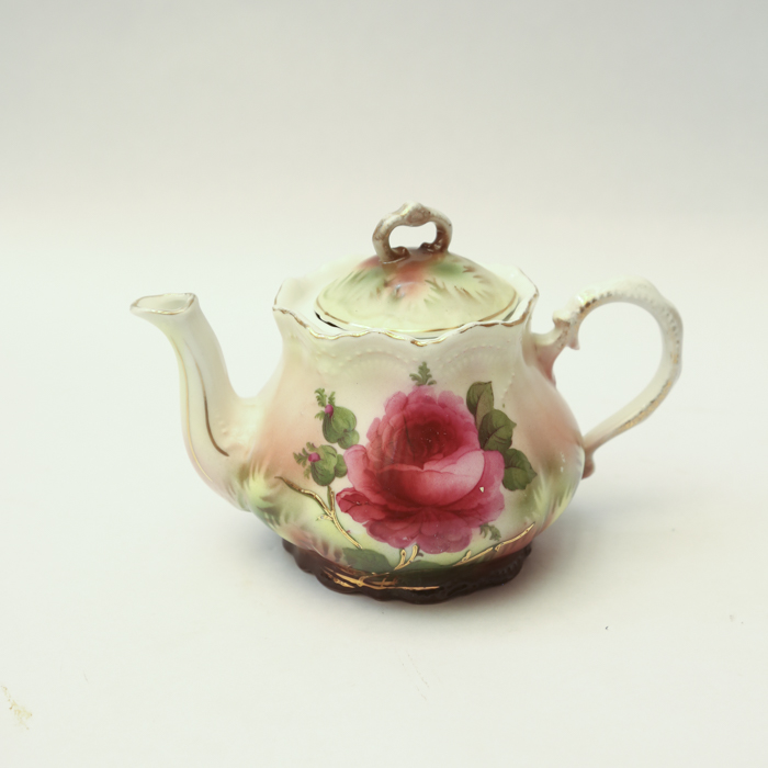 Floral China Teapot and Creamer Pitchers