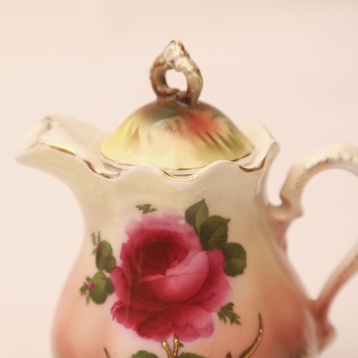 Floral China Teapot and Creamer Pitchers