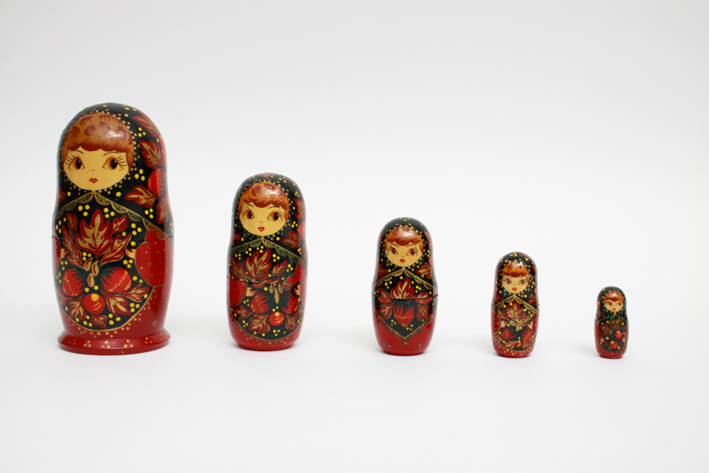 Pair of Hand Painted Russian Nesting Doll Sets