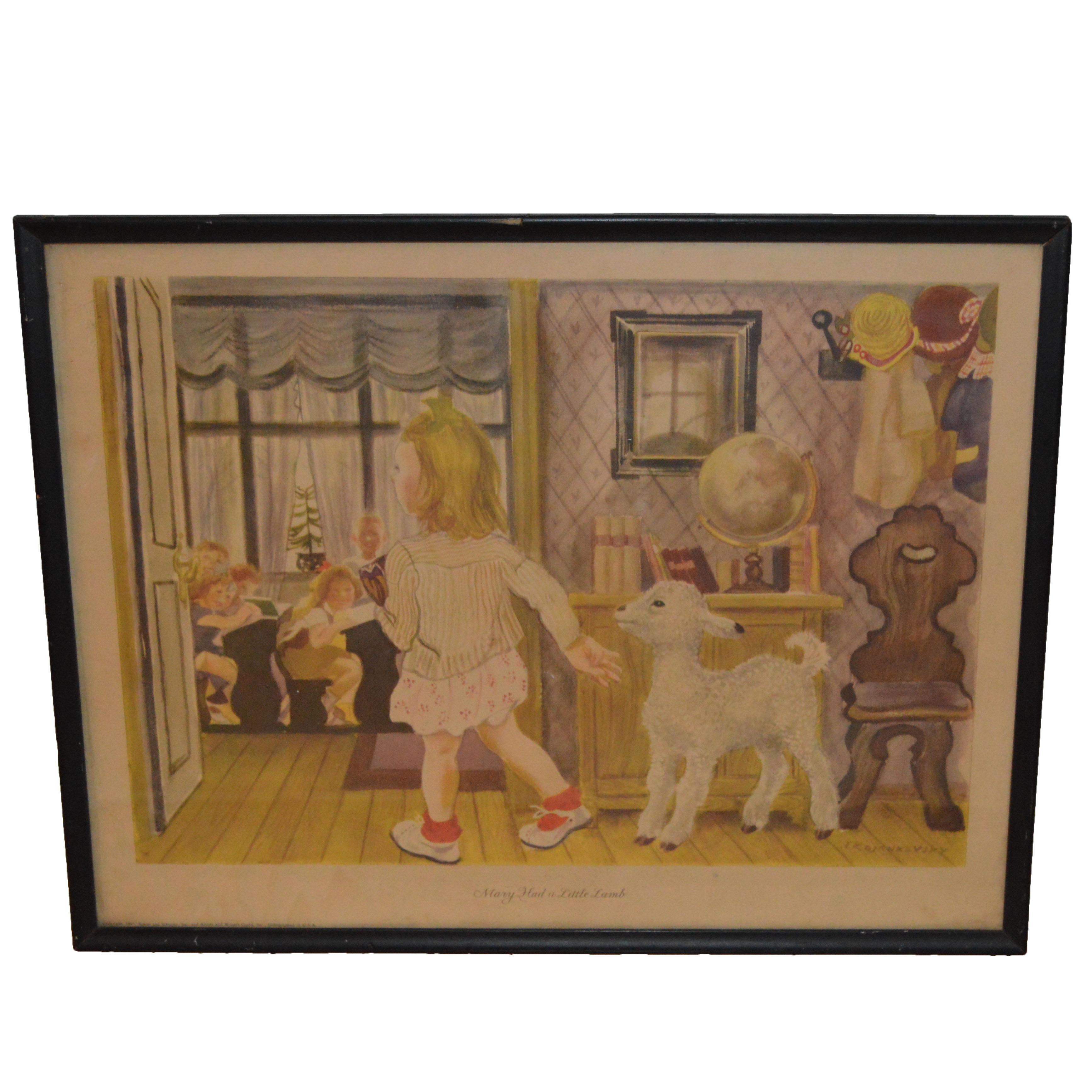 Vintage Print  Lithograph "Mary Had a Little Lamb"