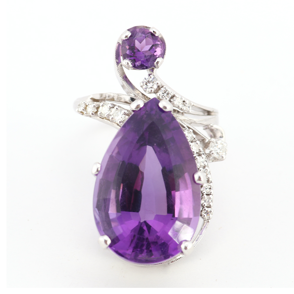 Custom 14K White Gold Cocktail Ring with Amethyst Stone