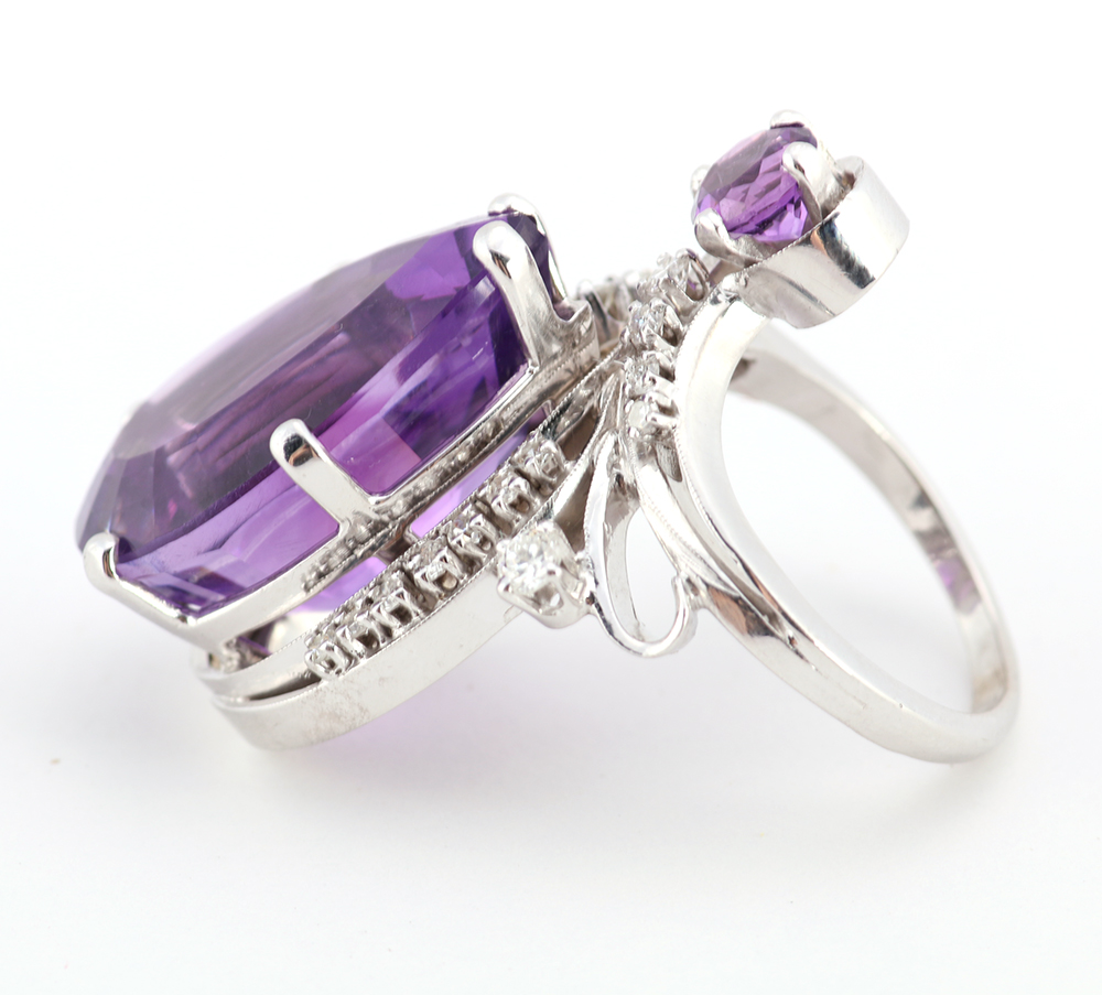 Custom 14K White Gold Cocktail Ring with Amethyst Stone