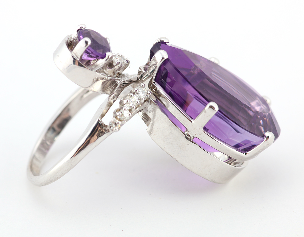 Custom 14K White Gold Cocktail Ring with Amethyst Stone