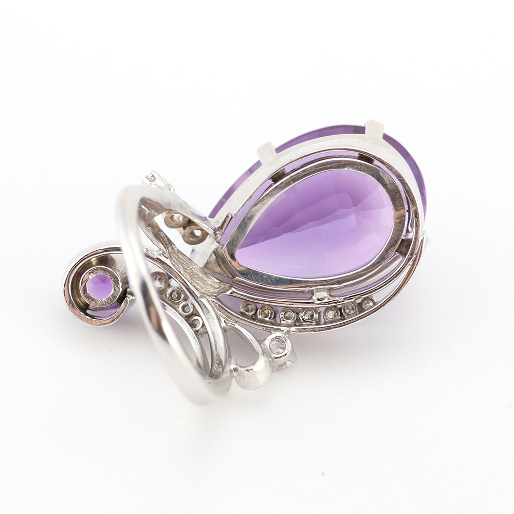 Custom 14K White Gold Cocktail Ring with Amethyst Stone