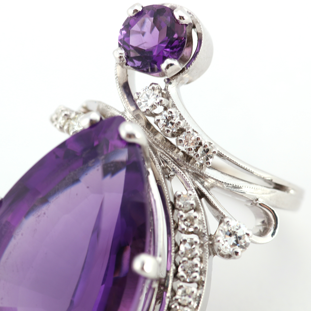 Custom 14K White Gold Cocktail Ring with Amethyst Stone