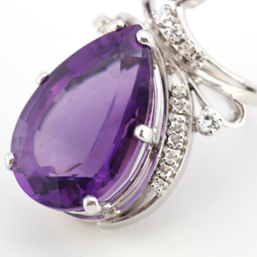 Custom 14K White Gold Cocktail Ring with Amethyst Stone