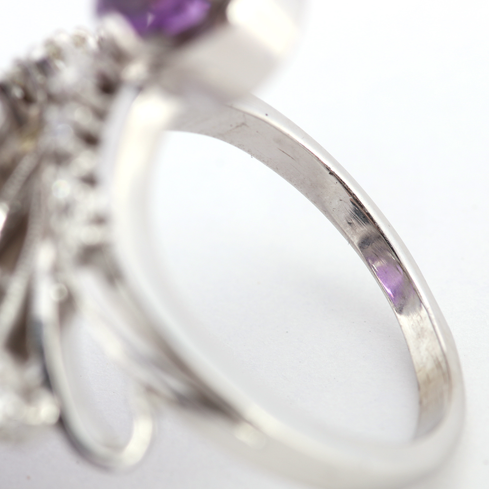 Custom 14K White Gold Cocktail Ring with Amethyst Stone