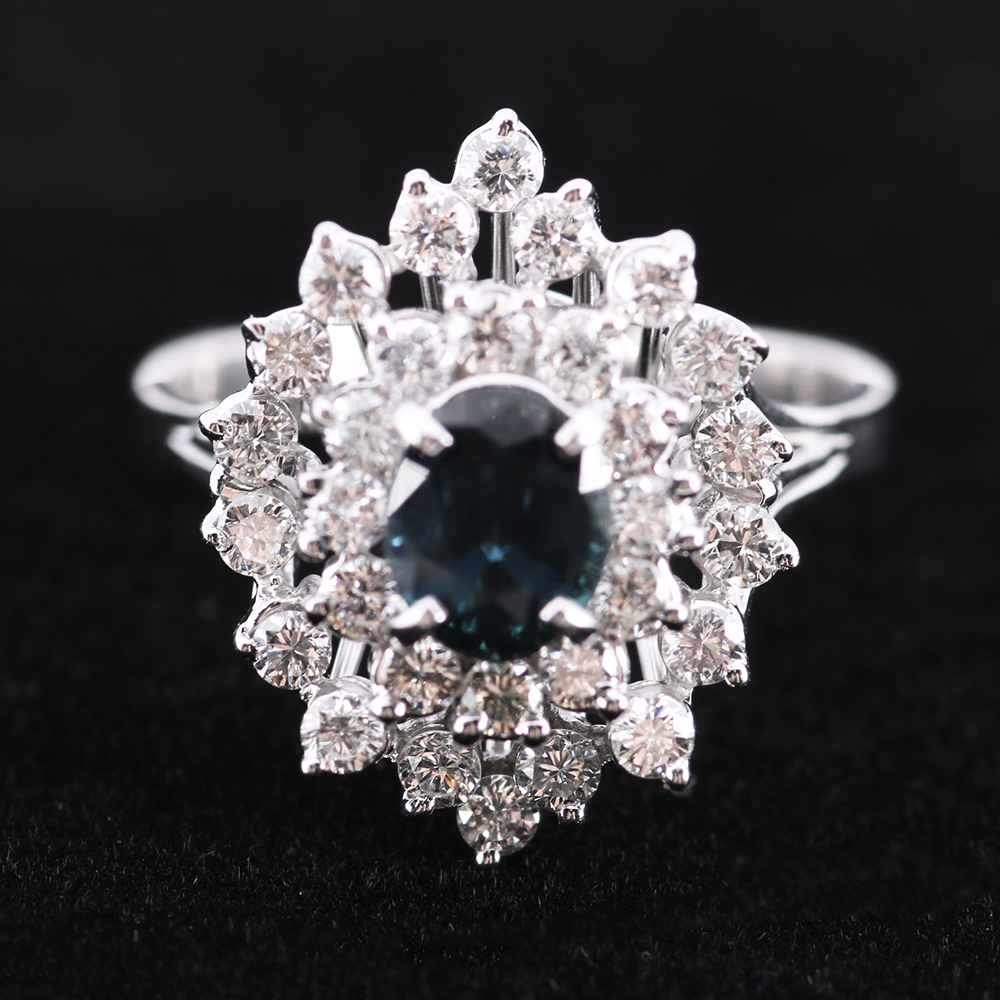 14K White Gold Diamond and Sapphire Ring