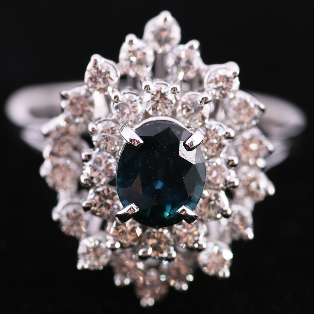 14K White Gold Diamond and Sapphire Ring