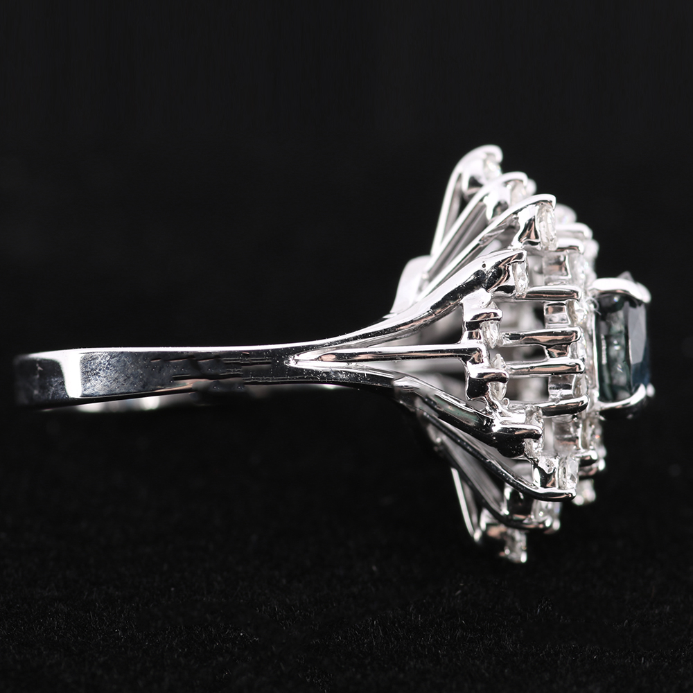 14K White Gold Diamond and Sapphire Ring