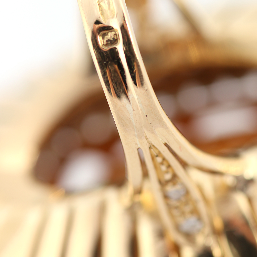 18K Yellow Gold Ring with Golden Quartz, Diamonds, and Emerald Stones