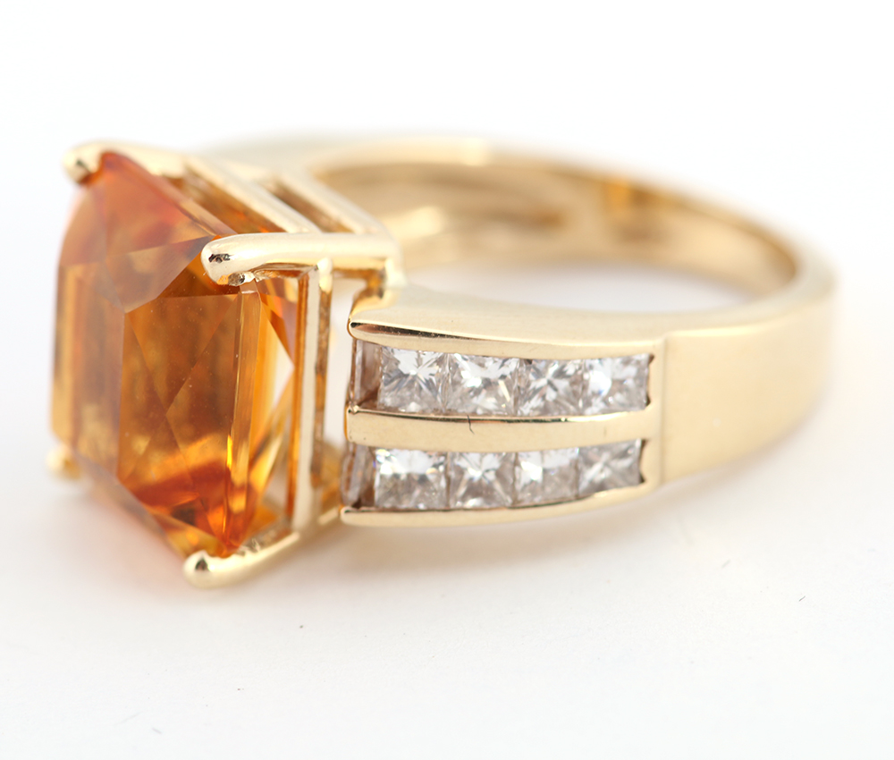 14K Yellow Gold Ring with Diamonds and Citrine