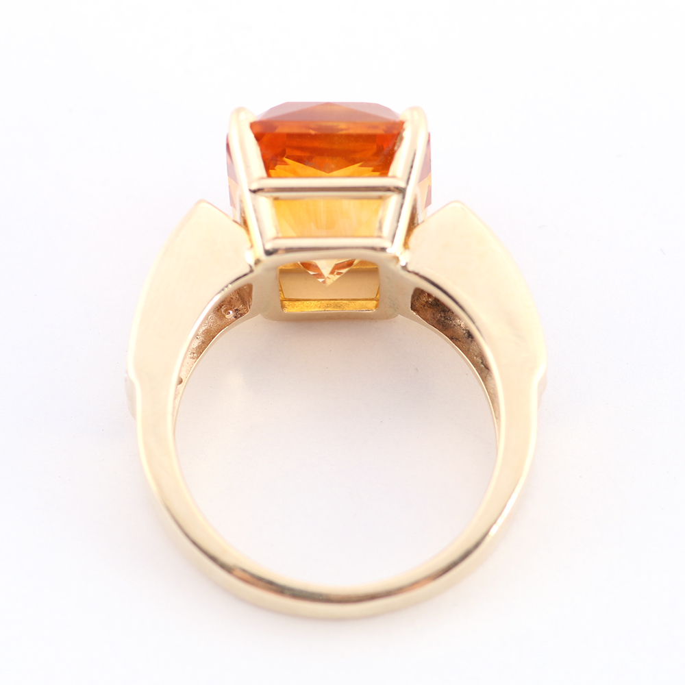 14K Yellow Gold Ring with Diamonds and Citrine